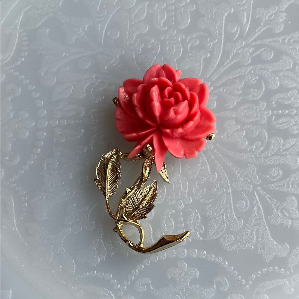 Gerry’s Faux Coral Rose Brooch
